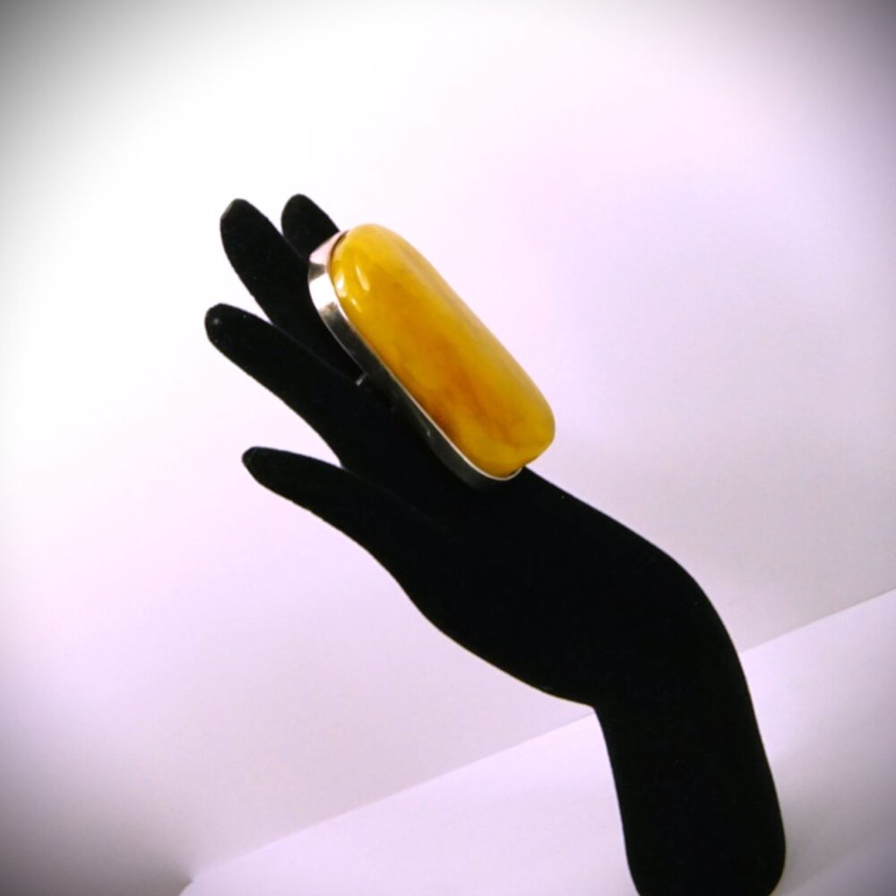 Massive Butterscotch Amber 925 Silver Adjustable Ring - Collectible Jewelry - Picture 16 of 16